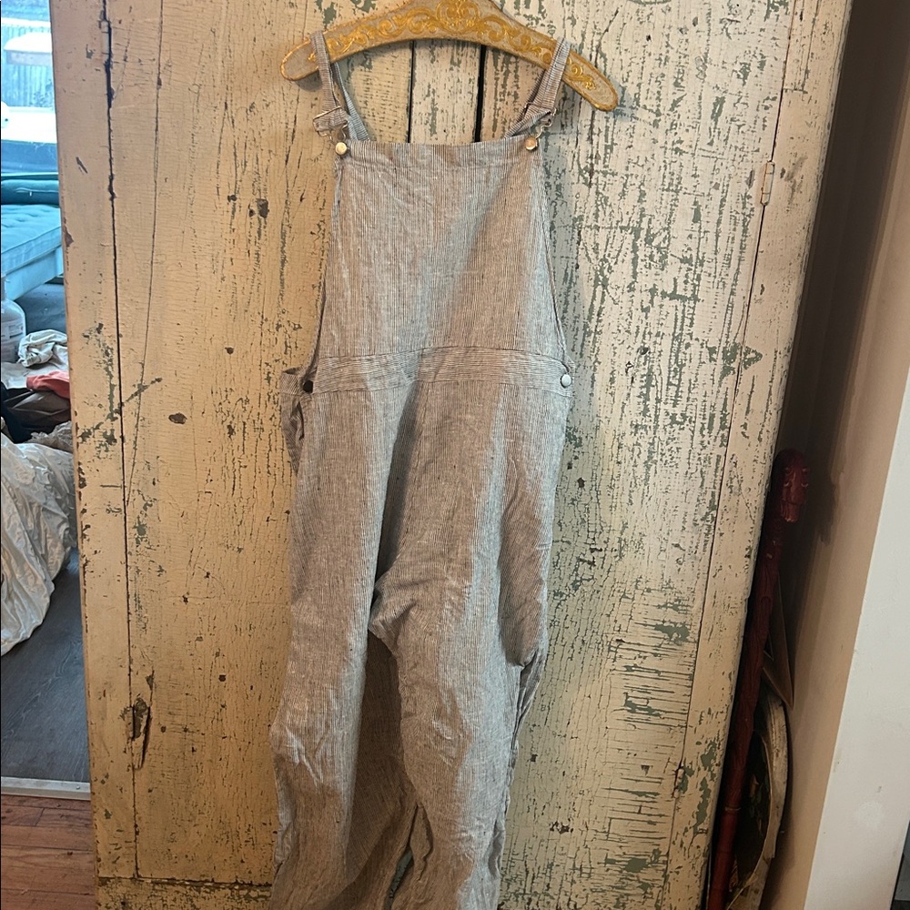 Flax Black and White Striped Linen overalls Vintage Y2K